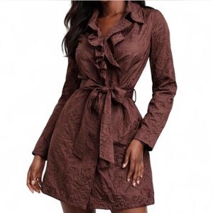 Chocolate Brown Due Per Due ruffle tie front dress/jacket